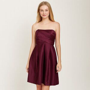 Bill Levkoff Strapless Wine Satin Cocktail Dress/Size 2/Elegant Pleated Bodice